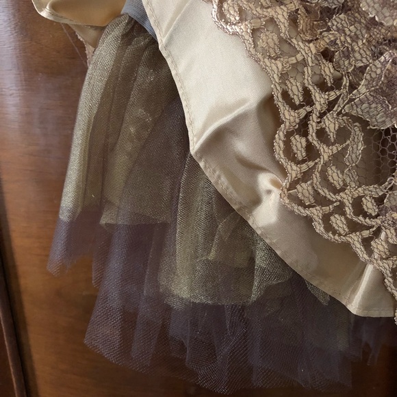 SOLD Betsy & Adam Bronze Lace Strapless Dress - Picture 4 of 8